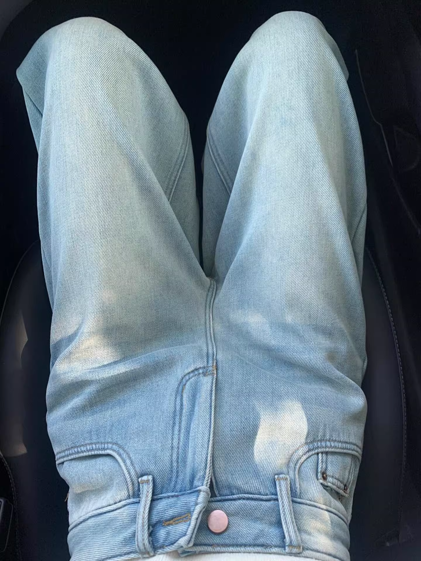 Quần jean ống rộng lưng cao màu xanh nhạt dành cho nữ, lót lông cừu mùa đông, dày dặn, cỡ lớn, rộng rãi, tôn dáng, nhỏ nhắn, quần ống thẳng