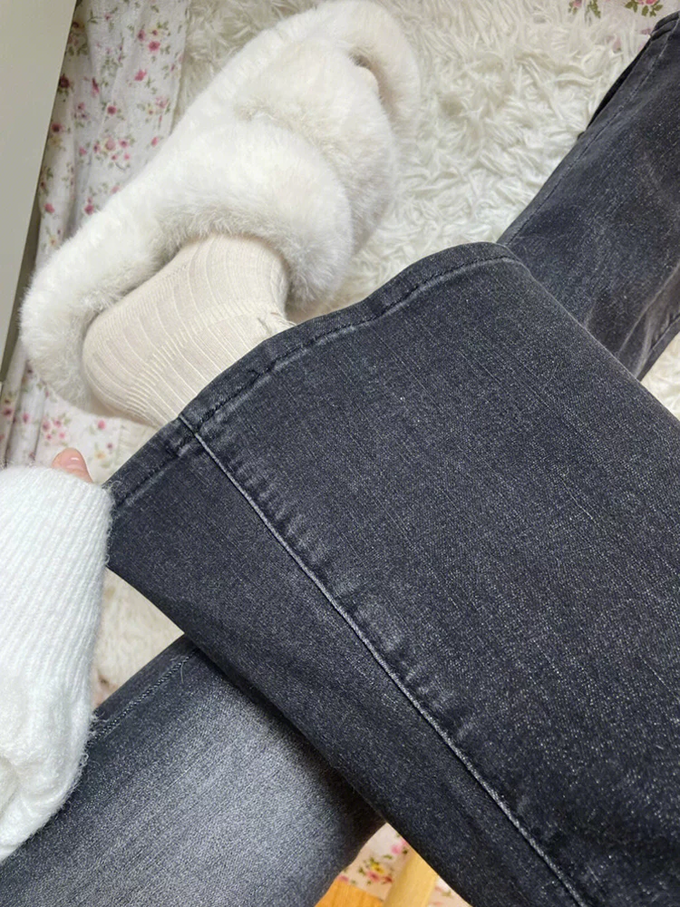 Quần jean dáng chuông, ống thẳng hơi loe dành cho nữ, phong cách đầu thu, size lớn, cạp cao, co giãn, che hông, quần loe tôn dáng