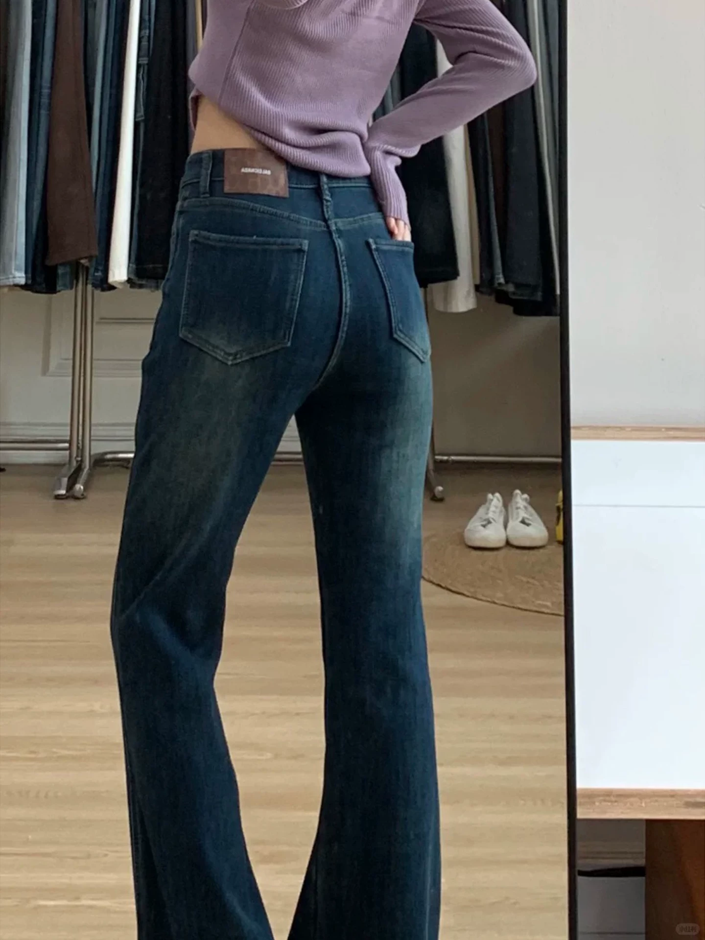 Quần jean ống loe cổ điển dành cho nữ, lót lông cừu mùa đông, dày, cỡ lớn, cạp cao, co giãn, không bó sát, quần ống chuông.