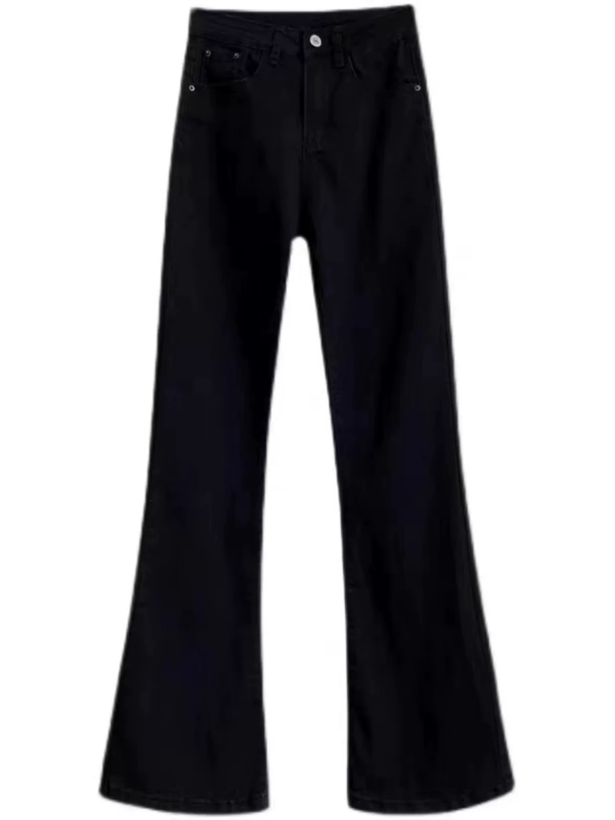 Quần jean ống loe dày lót lông cừu màu đen dành cho nữ, phong cách thu đông, cỡ lớn, lưng cao, co giãn, che hông, quần ống loe thon gọn.