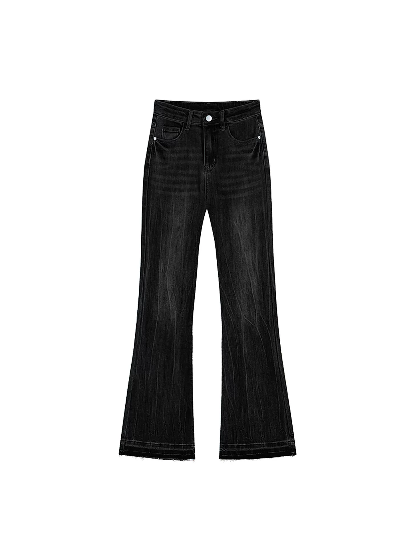 Quần jeans đen xám dáng loe nữ, thu đông 2025, size lớn, cạp cao, rộng rãi, tôn dáng, không bó sát, kiểu bootcut.