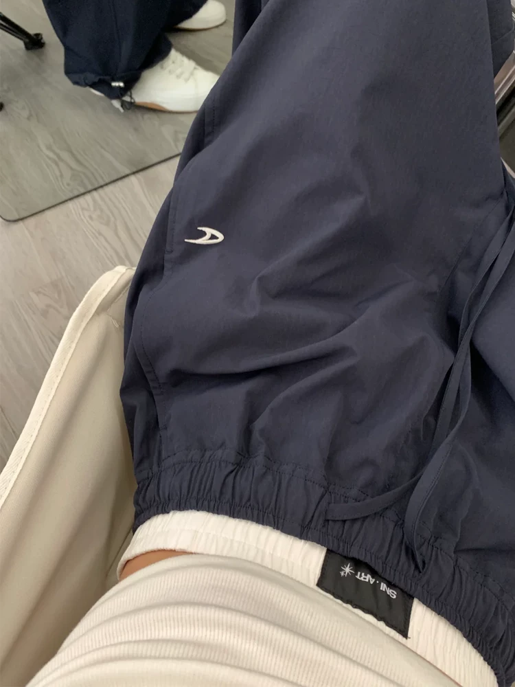 Quần cargo nhanh khô kiểu Mỹ dành cho nữ, mùa thu đông, lót lông cừu, cỡ lớn, lưng cao, dáng rộng, giảm béo, giản dị, thể thao, quần ống rộng