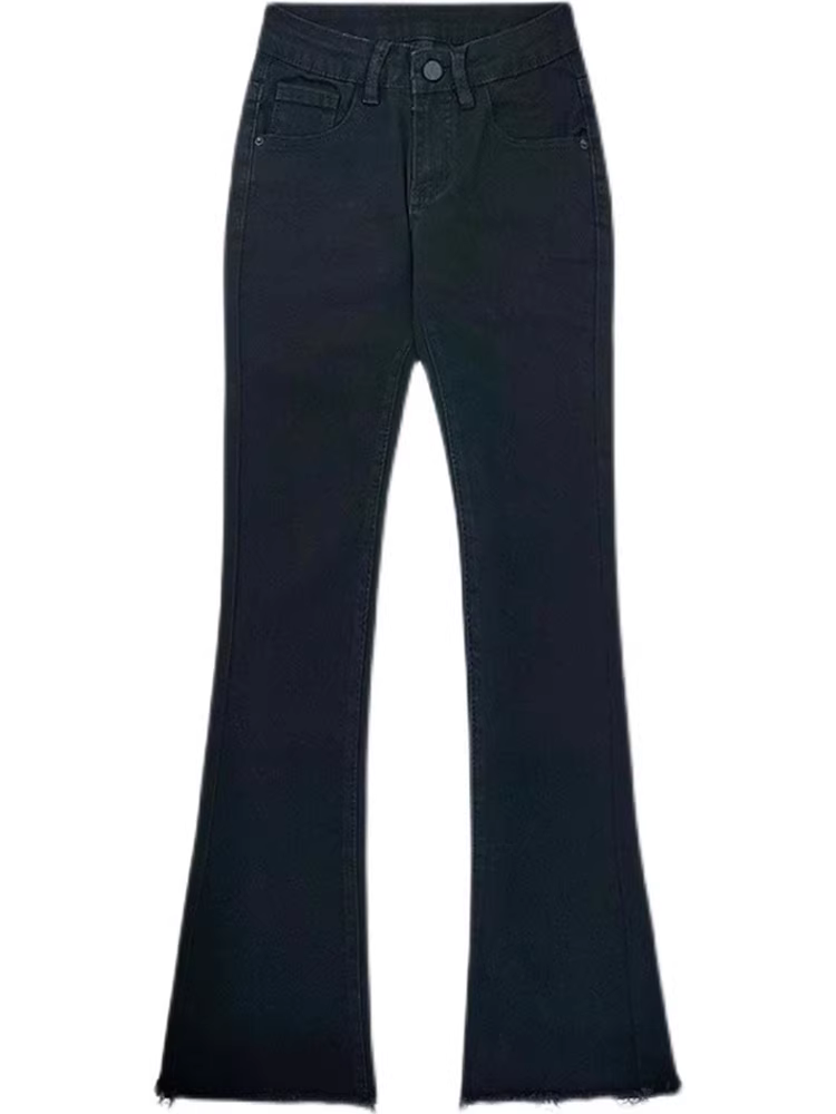 Thân hình quả lê, hông và đùi dày, quần jean cho đầu thu, cỡ lớn, mập mm, eo cao, co giãn, giảm béo, nhỏ nhắn, quần hơi loe