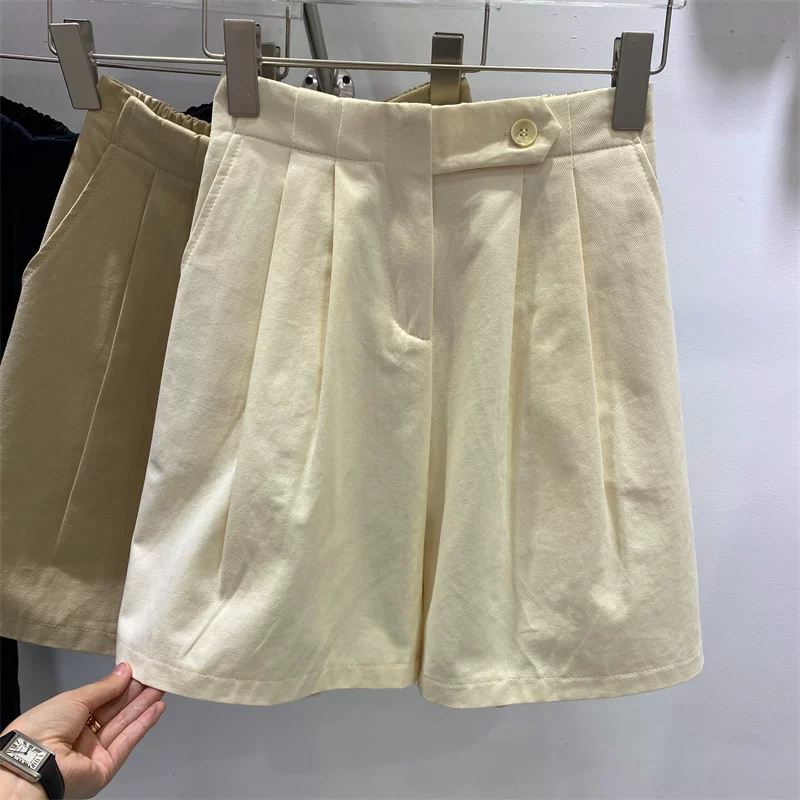 Quần short dáng lê năm điểm dành cho nữ, kiểu dáng mỏng mùa hè, cỡ lớn, lưng cao, giảm béo, quần short ống rộng dáng rộng