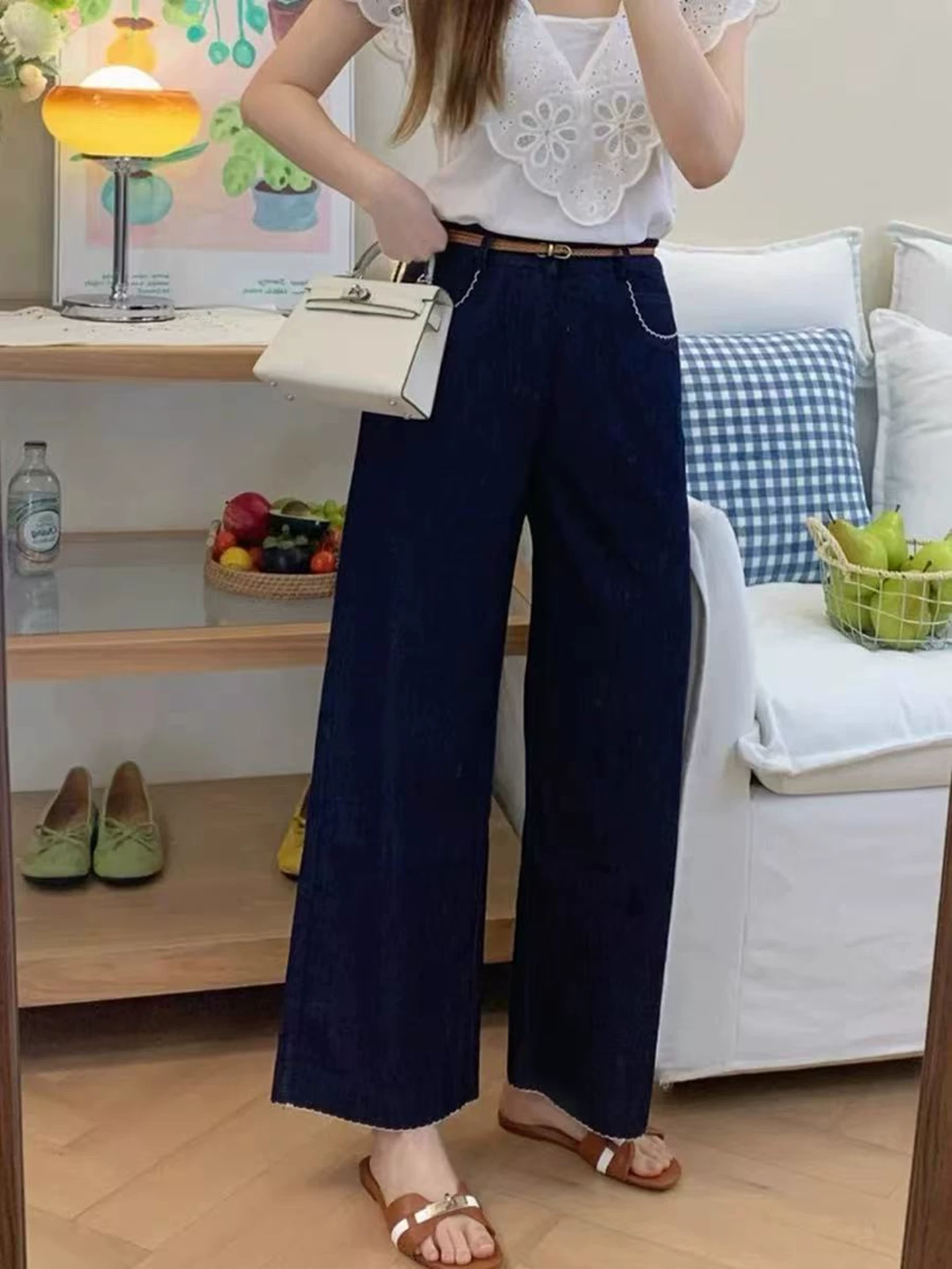 Quần jean Tencel chống phai màu cho nữ, size lớn mùa hè, cạp cao, dáng suôn, tôn dáng, chất liệu lụa đá, quần ống rộng, ống đứng, kiểu cropped