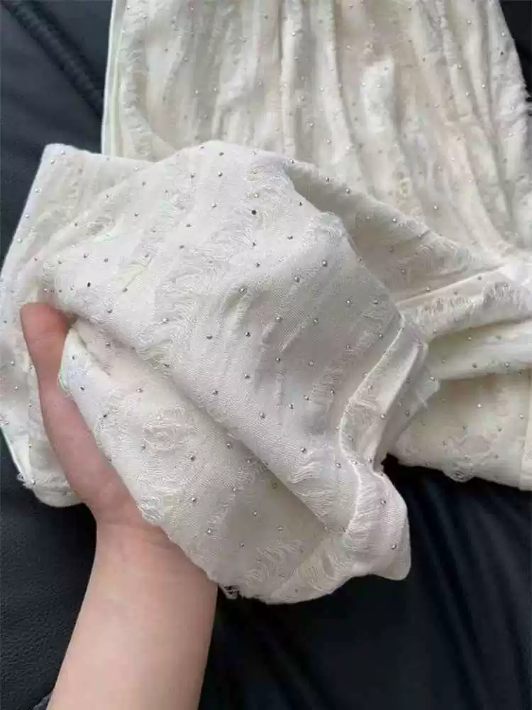 Quần thường ngày đính đá cho nữ, kiểu dáng mỏng mùa hè, cỡ lớn, lưng cao, dáng suôn, thon gọn, dáng quả lê, quần dài ống rộng thẳng