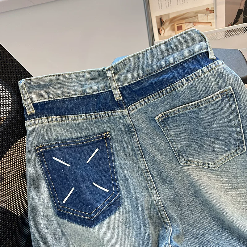 Quần short denim cỡ lớn dành cho nữ, kiểu dáng mỏng mùa hè, cạp cao, che hông, dáng chữ A, ống rộng, quần short dài vừa phải dành cho người có thân hình quả lê.