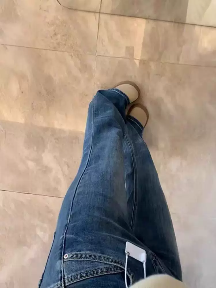 Quần jean ống đứng loe dành cho nữ, mùa thu đông, lót lông cừu, cỡ lớn, lưng cao, co giãn, che hông, giảm béo, quần dài ống loe