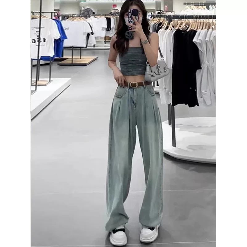 Quần jean Tencel dáng quả lê dành cho nữ, kiểu dáng mỏng mùa hè, cỡ lớn, lưng cao, dáng rộng, thon gọn, kiểu dáng ôm sát, quần ống rộng mềm mại