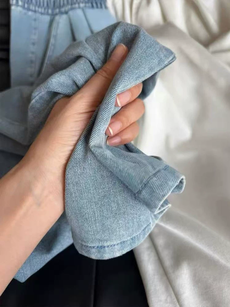 Quần jean ống đứng màu xanh Tencel dành cho nữ, kiểu dáng mỏng mùa hè, cỡ lớn, lưng cao, dáng rộng, mềm mại, tôn dáng, quần ống rộng bằng vải lụa băng