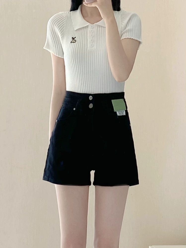 Quần short denim dáng lê dành cho nữ, size lớn mùa hè, cạp cao, tôn dáng, rộng rãi, co giãn, che hông, quần ống rộng dáng chữ A