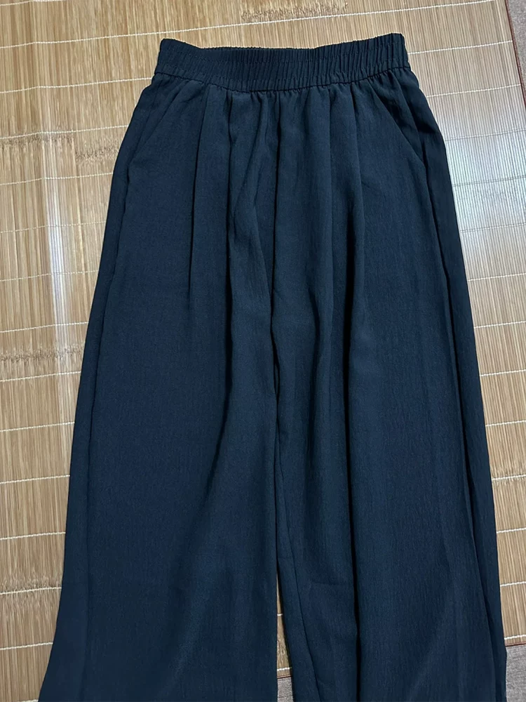 Quần Yamamoto thường ngày dành cho nữ, kiểu dáng mỏng mùa hè, cỡ lớn, lưng cao, dáng suôn, tôn dáng, dành cho người có thân hình quả lê, quần ống rộng dài chạm sàn bằng vải lụa băng