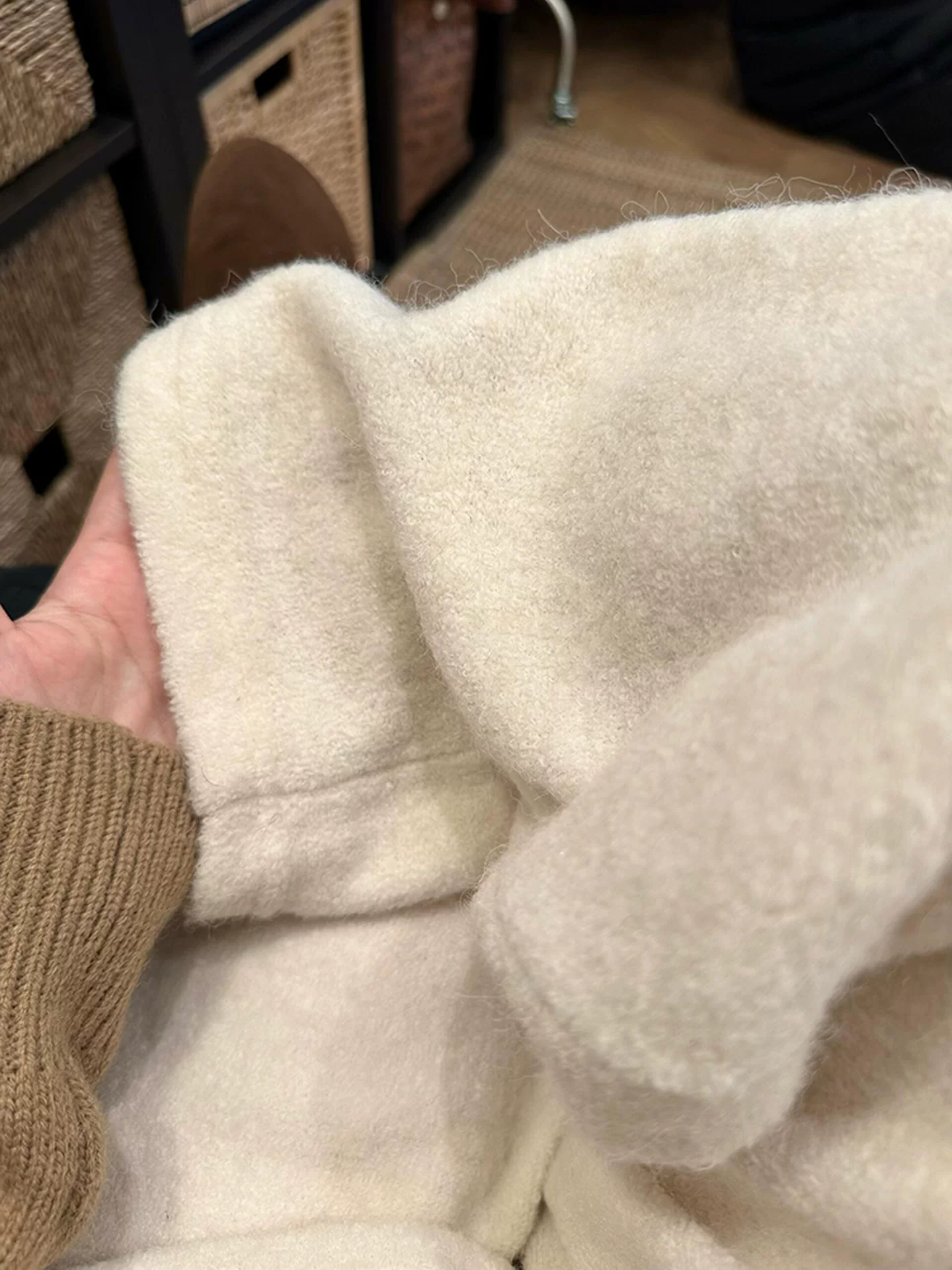 Quần ống rộng bằng len lót lông màu trắng nhạt dành cho nữ, cỡ lớn mùa đông, lưng cao, dáng rộng, dáng thon gọn, quần thường ngày sang trọng, nhỏ nhắn