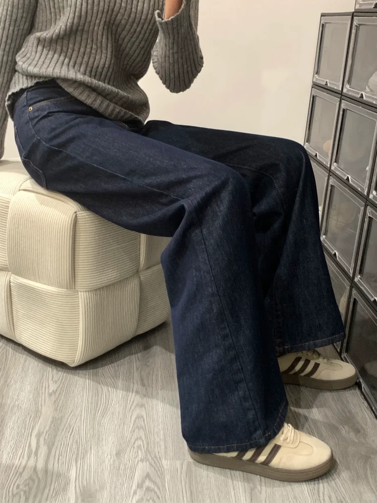 Quần jeans ống loe kiểu Mỹ cổ điển dành cho nữ, kiểu mới xuân 2025, size lớn, cạp cao, che hông, tôn dáng, dài chấm đất, kiểu bootcut