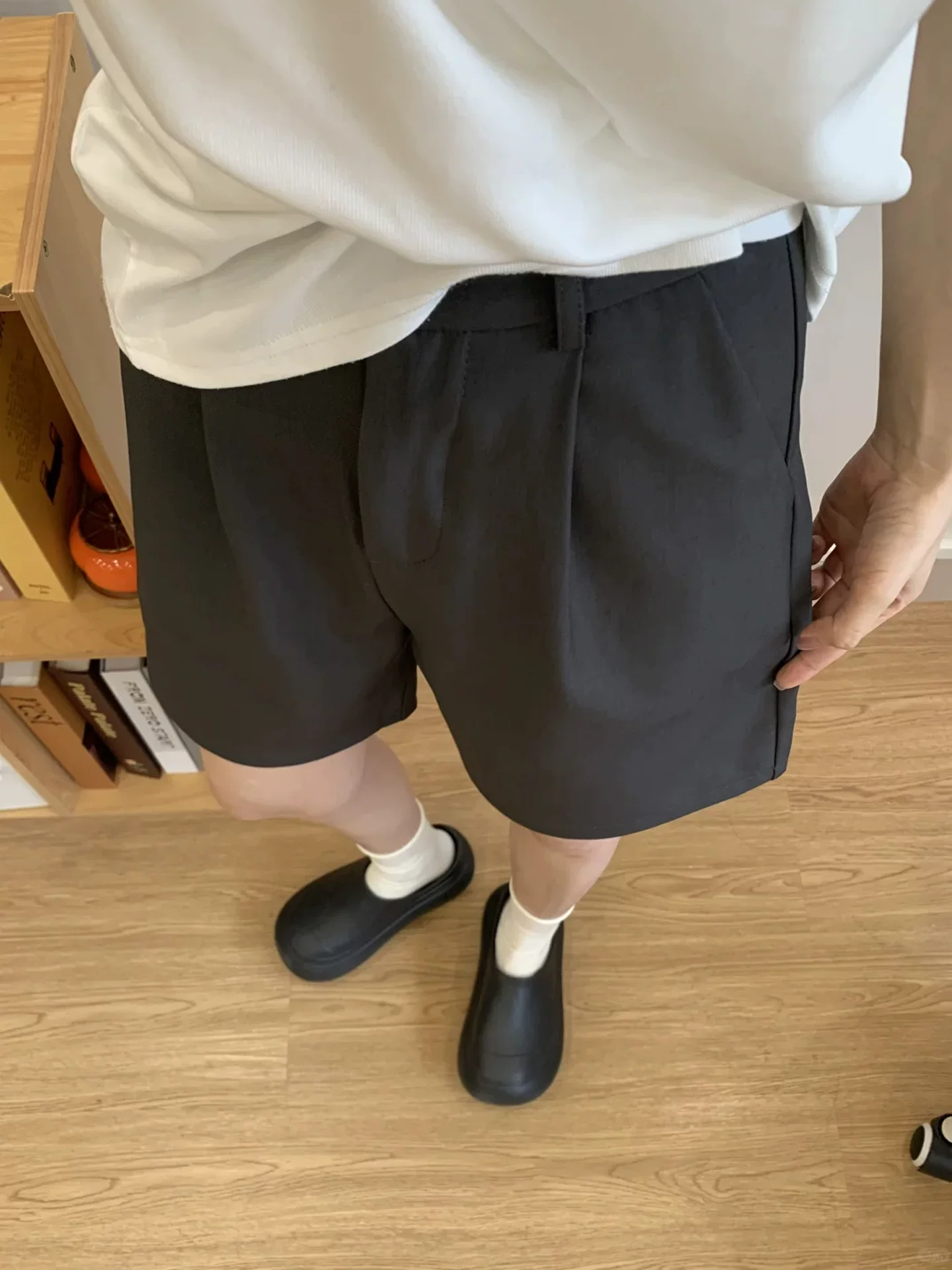 Quần short kiểu thường dành cho nữ, kiểu dáng mỏng mùa hè, cỡ lớn, lưng cao, rộng rãi, che hông, tôn dáng, quần dài rộng ống năm phần.