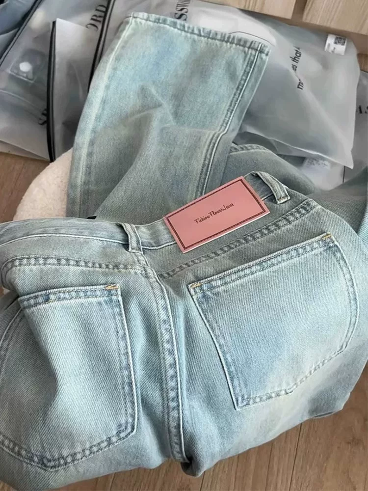 Quần jean ống thẳng kiểu cổ điển dáng quả lê dành cho nữ, kiểu dáng mỏng mùa hè, cỡ lớn, lưng cao, dáng rộng, dáng suông, quần ống rộng hẹp