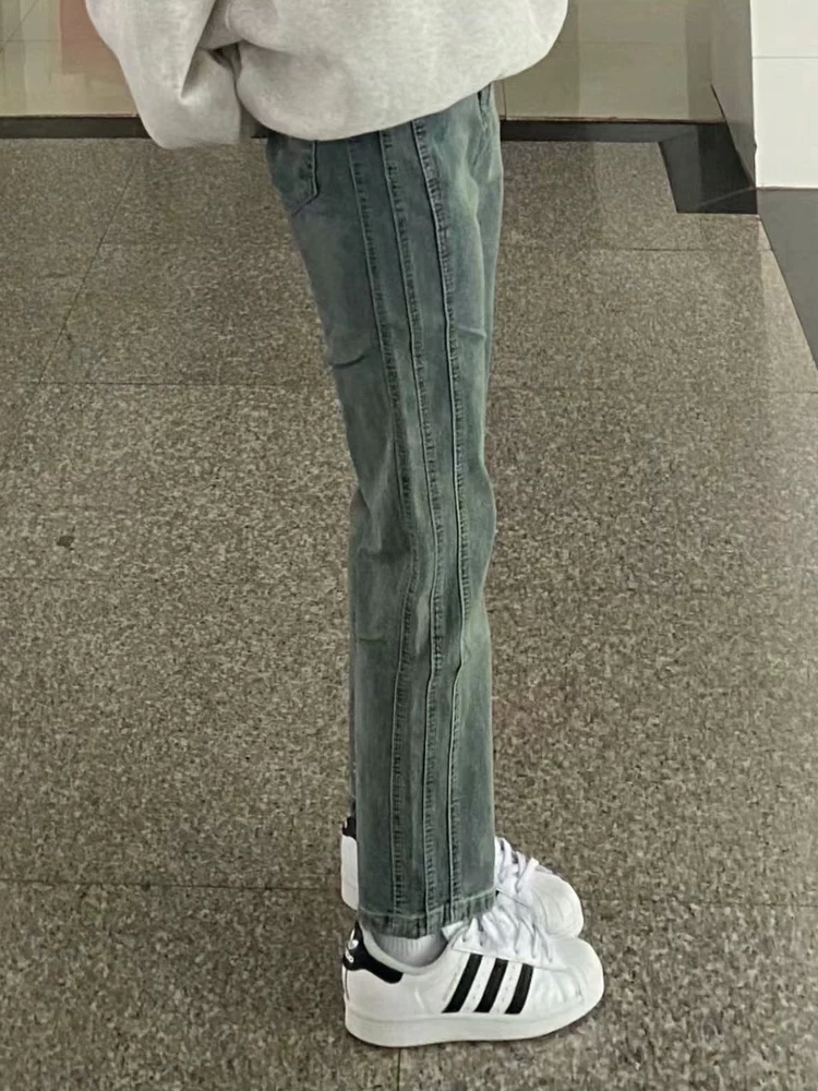 Quần jean ống đứng dáng quả lê dành cho nữ, cỡ lớn, phong cách mới đầu thu, quần ống đứng co giãn cạp cao che hông kiểu dáng nhỏ nhắn