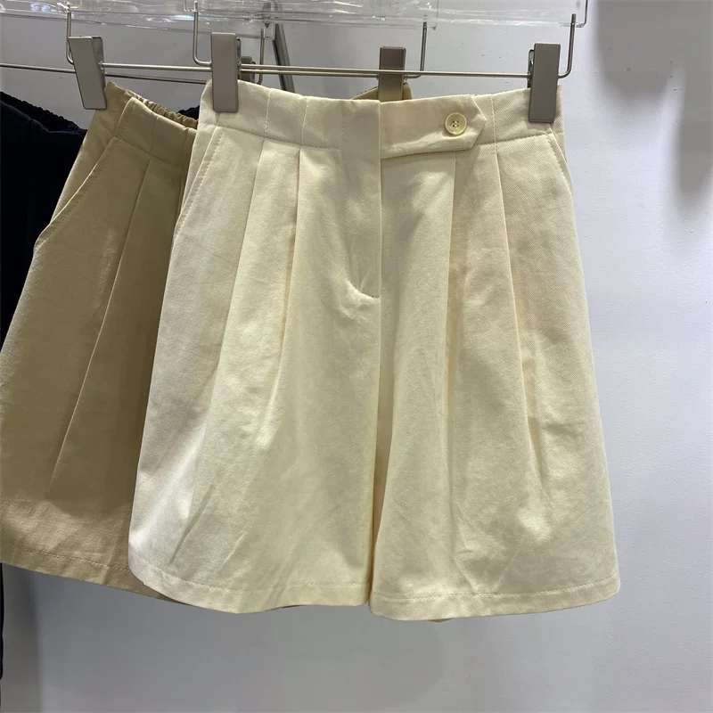 Quần short dáng lê năm điểm dành cho nữ, kiểu dáng mỏng mùa hè, cỡ lớn, lưng cao, giảm béo, quần short ống rộng dáng rộng