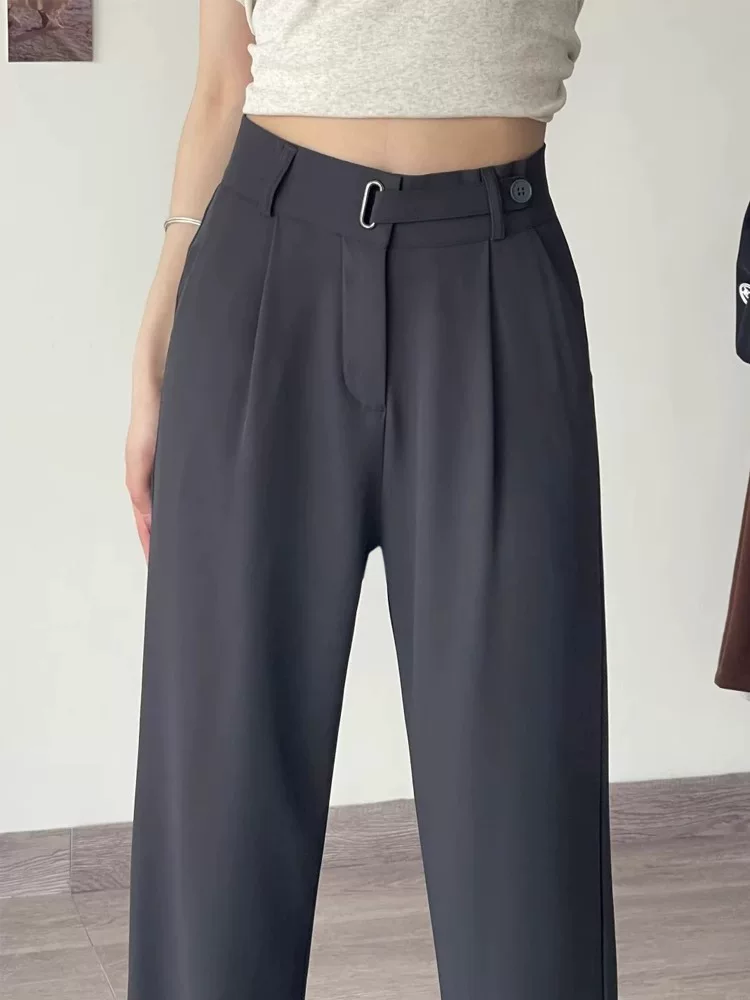 Quần âu dáng quả lê dành cho nữ, kiểu dáng mỏng mùa hè, cỡ lớn, lưng cao, che hông, dáng suôn, quần ống rộng giúp thon gọn