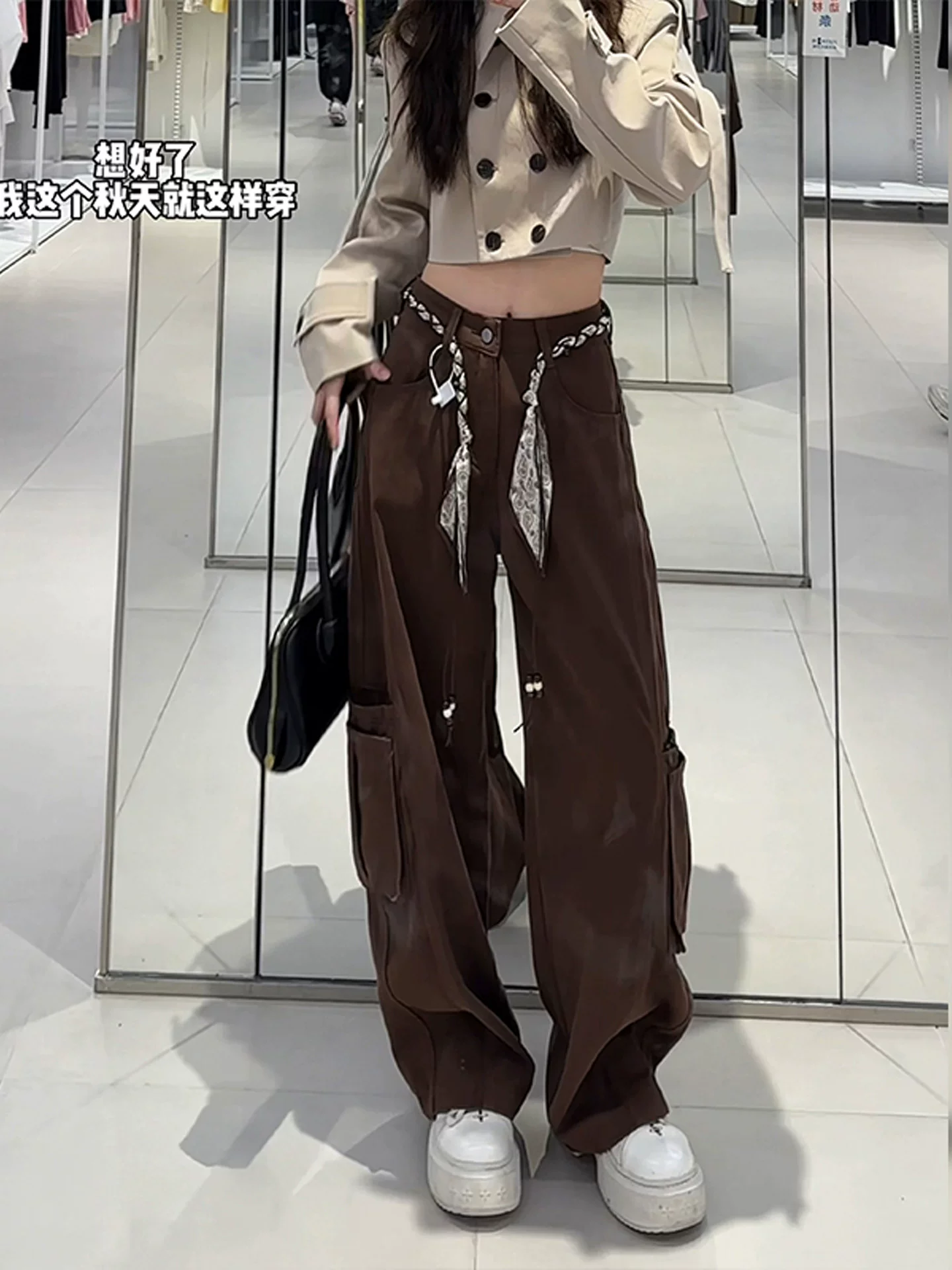 Quần âu màu cà phê Melard dành cho nữ, thiết kế mùa thu 2025, size lớn, cạp cao, dáng rộng, tôn dáng, ống rộng