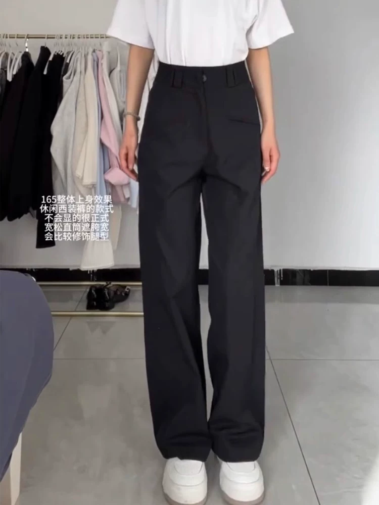 Quần cargo ống thẳng kiểu Mỹ dành cho nữ có thân hình hình quả lê, phong cách đầu xuân, cỡ lớn, lưng cao, dáng rộng, dáng suôn, quần thường ngày giúp thon gọn