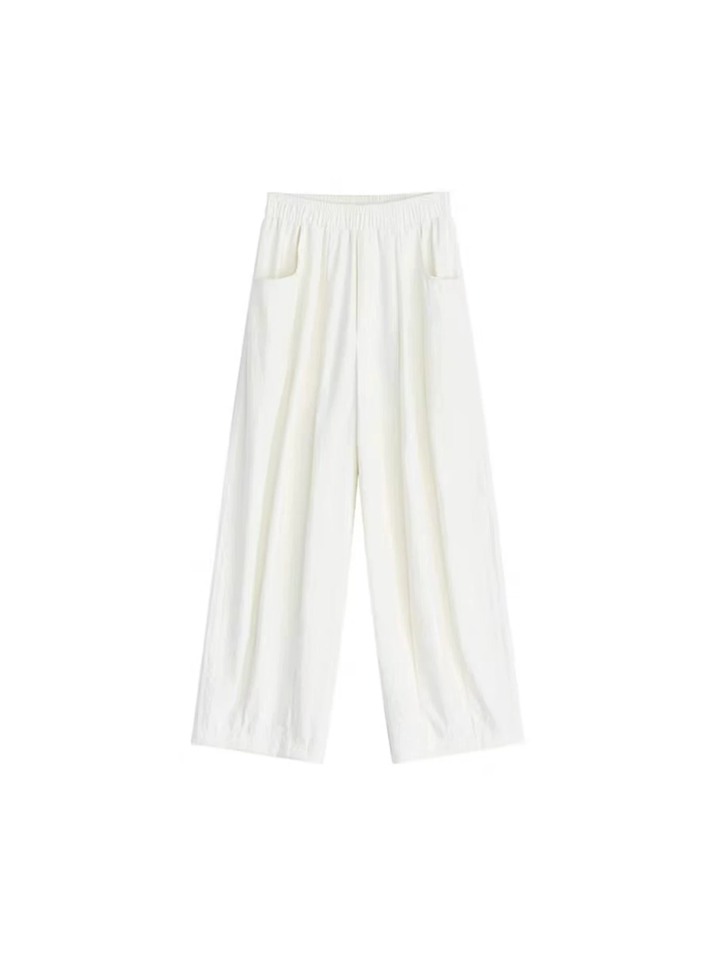 Quần âu trắng cho nữ, kiểu dáng mỏng mùa hè, cỡ lớn, lưng cao, dáng rộng, giảm béo, quần bóng dáng rộng, quần ống rộng mây.