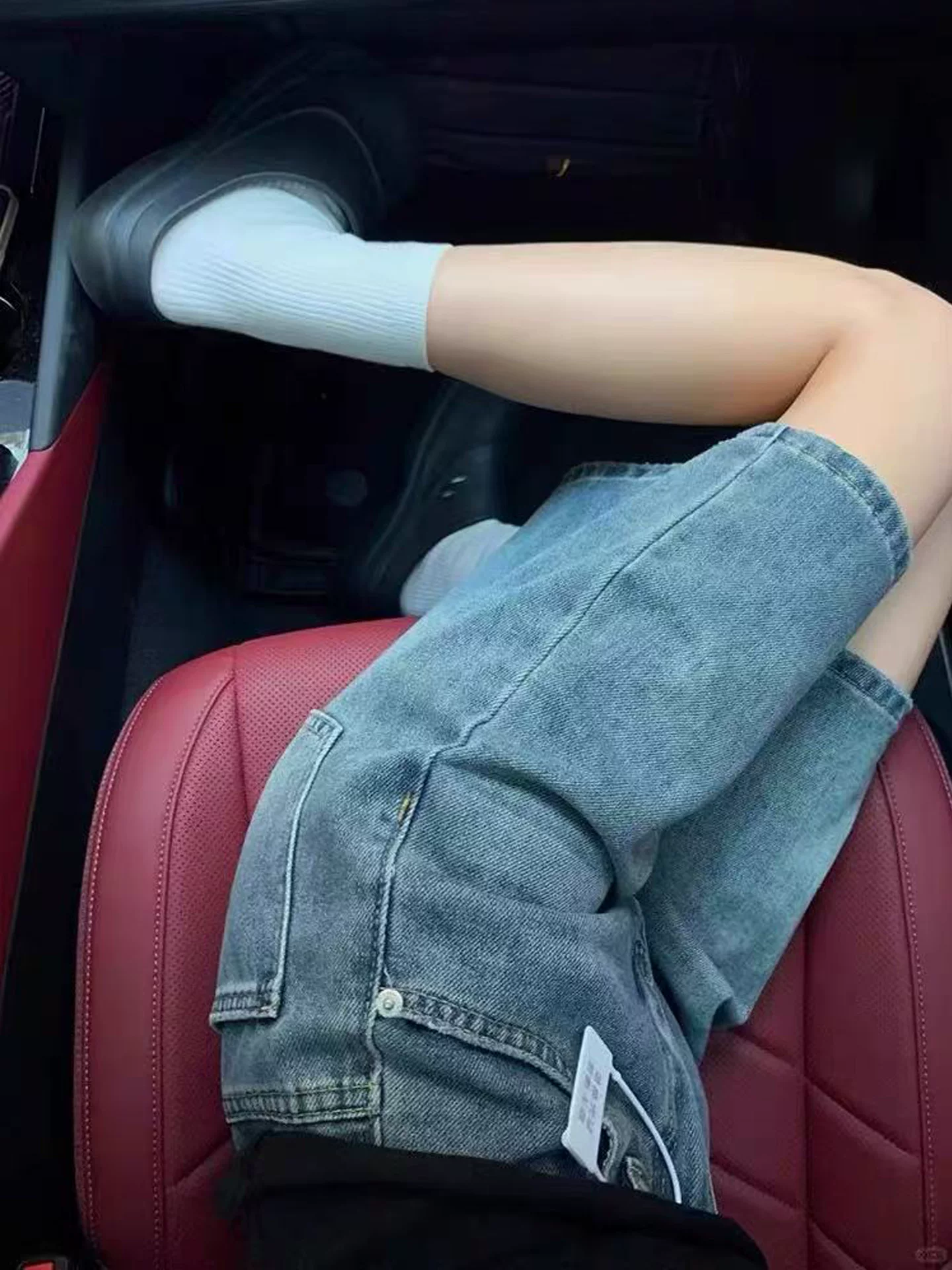 Quần short denim kiểu Mỹ dành cho nữ, mùa hè, cỡ lớn, lưng cao, giảm béo, ống thẳng, dáng quả lê, quần ống rộng dài vừa phải.