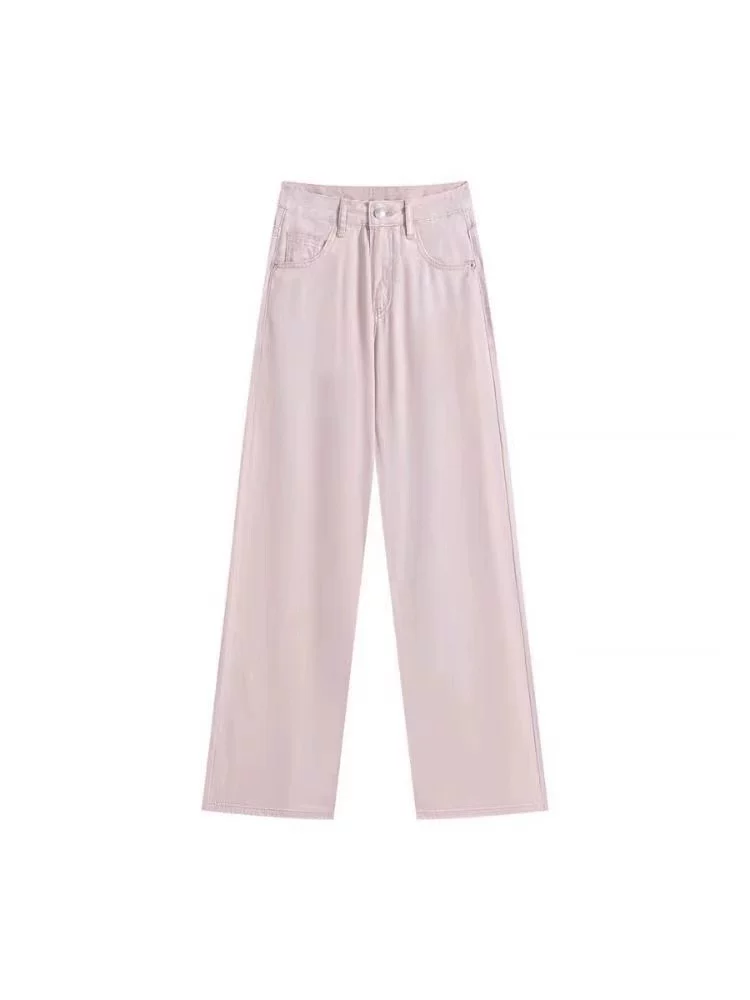 Quần jean ống đứng màu hồng Tencel dành cho nữ, kiểu dáng mỏng mùa hè, cỡ lớn, lưng cao, dáng rộng, suôn mềm, quần ống rộng giúp thon gọn