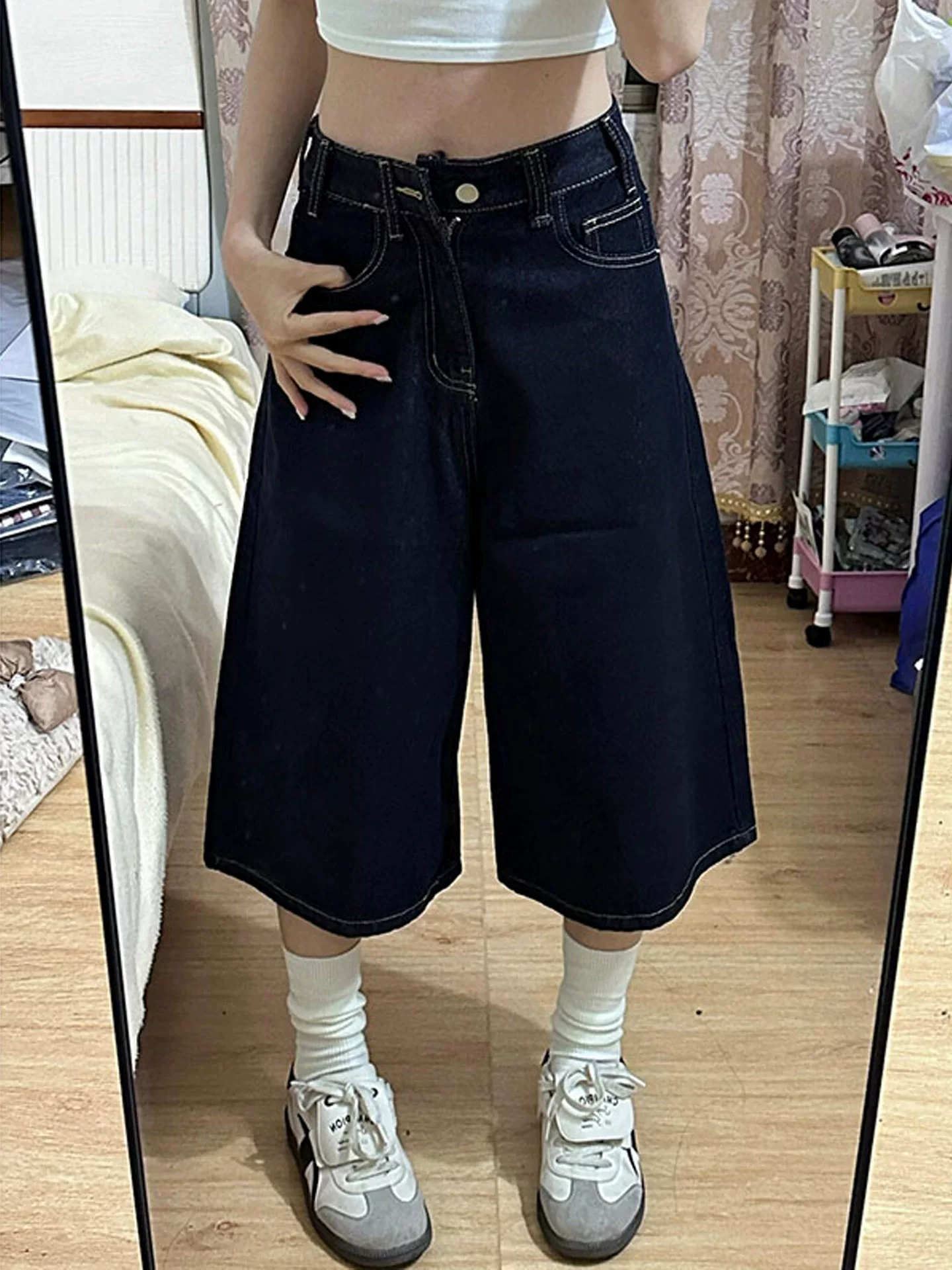 Quần jean ống đứng màu xanh cổ điển kiểu Mỹ dành cho nữ, cỡ lớn mùa hè, cạp cao, dáng rộng, dáng suông, quần dài vừa vặn, dáng rộng