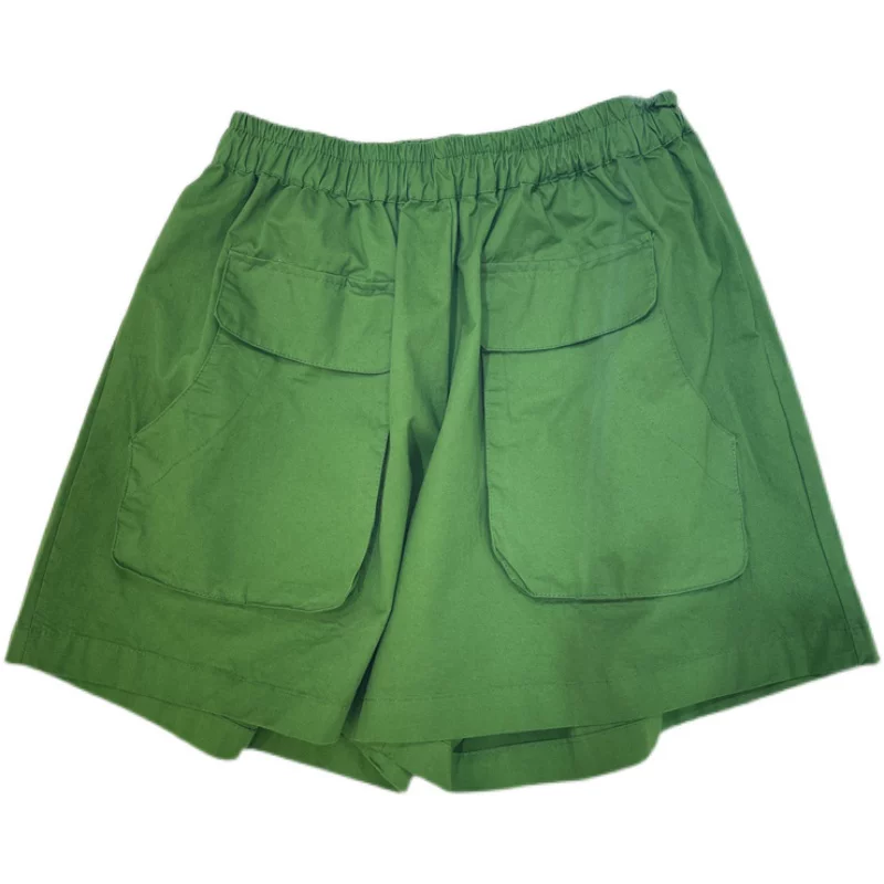 Quần short bảo hộ lao động thiết kế dáng quả lê dành cho nữ, kiểu dáng mỏng mùa hè, cỡ lớn, lưng cao, quần ống rộng dáng chữ A rộng rãi