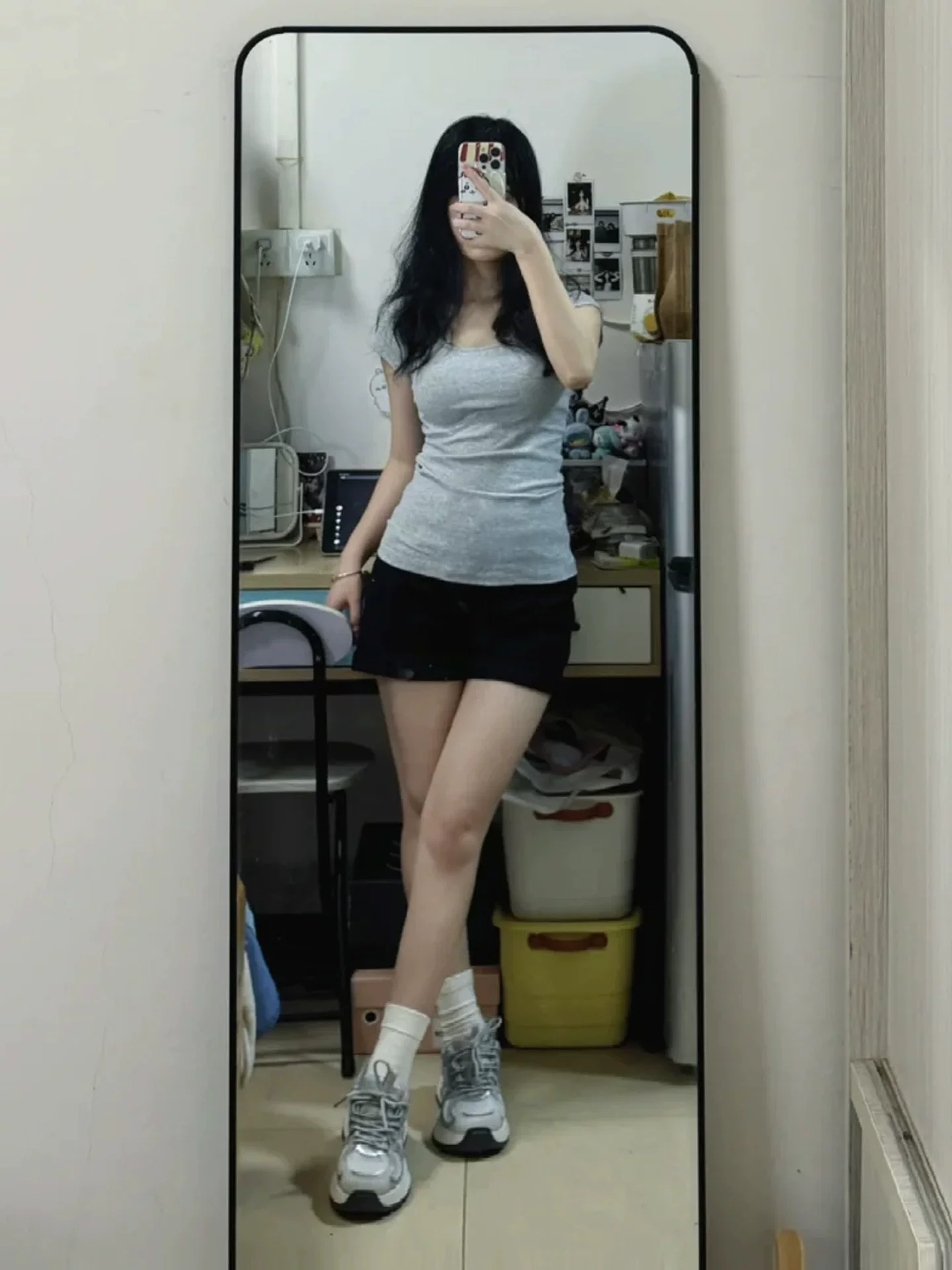 Quần short denim lưng cao màu đen dành cho nữ, kiểu dáng mỏng mùa hè, cỡ lớn, co giãn, giảm béo, dáng quả lê, quần chữ A