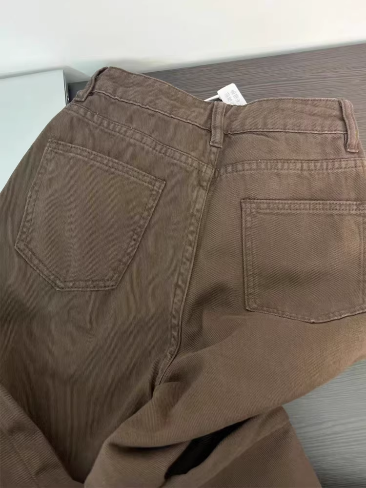 Quần jean ống đứng màu cà phê Melard dành cho nữ, kiểu mới thu đông 2025, size lớn, cạp cao, che hông, tôn dáng, quần dài ống rộng.