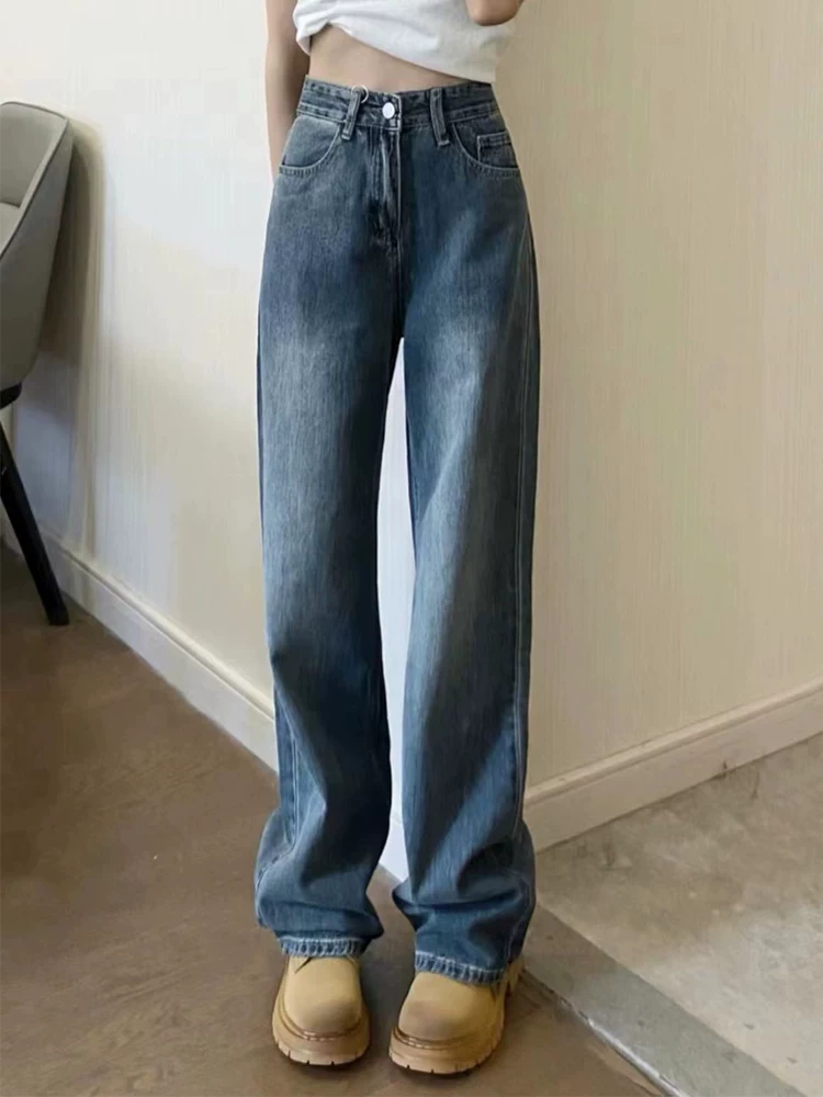 Quần jean ống đứng màu xanh cổ điển hình quả lê dành cho nữ đầu xuân phong cách mới cỡ lớn béo mm quần ống rộng lưng cao dáng rộng giảm béo