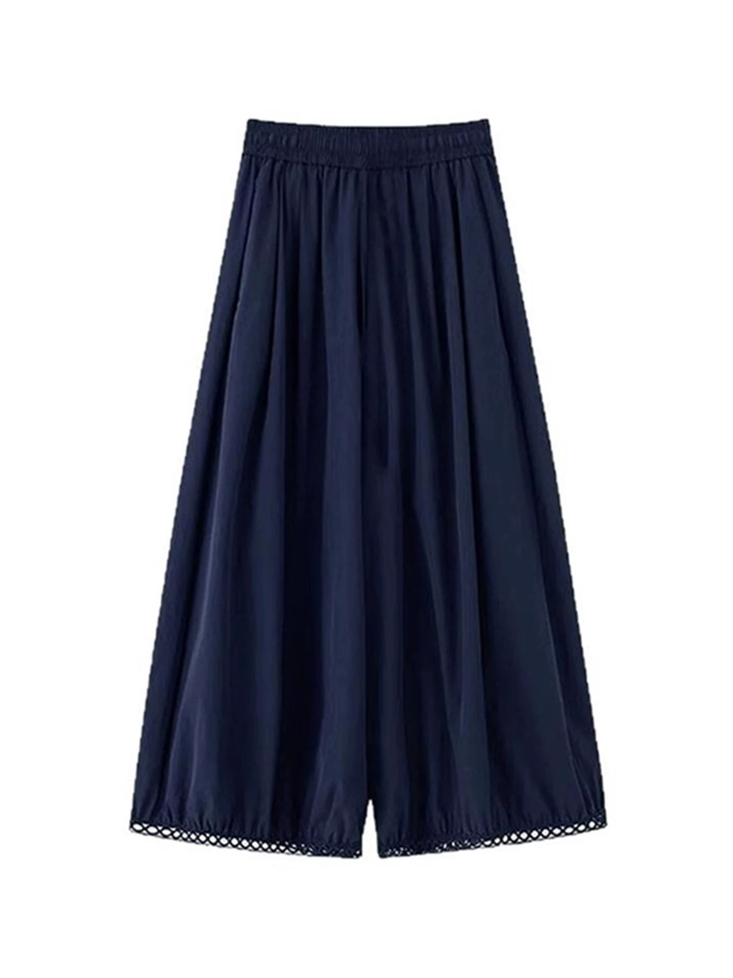 Quần đèn lồng thường ngày màu xanh hải quân dành cho nữ, kiểu dáng mỏng mùa hè, cỡ lớn, lưng cao, dáng rộng, dáng suông, quần ống rộng kiểu dáng rộng.