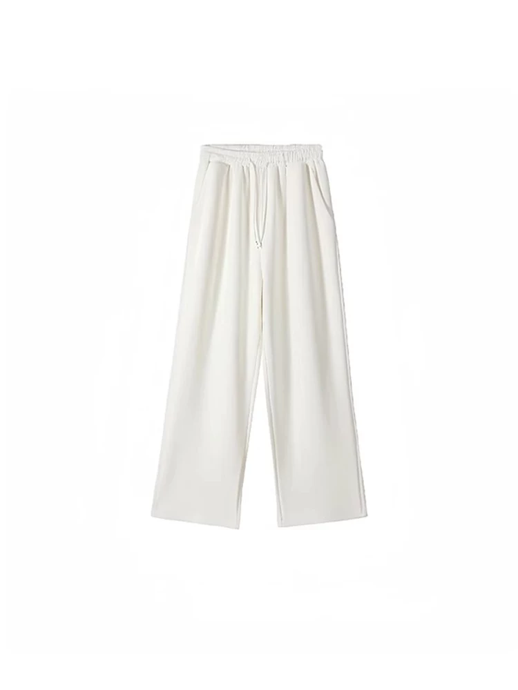 Quần ống rộng màu trắng dành cho nữ, mùa xuân hè, cỡ lớn, lưng cao, dáng rộng, giảm béo, dáng quả lê, quần ống thẳng, dài đến sàn