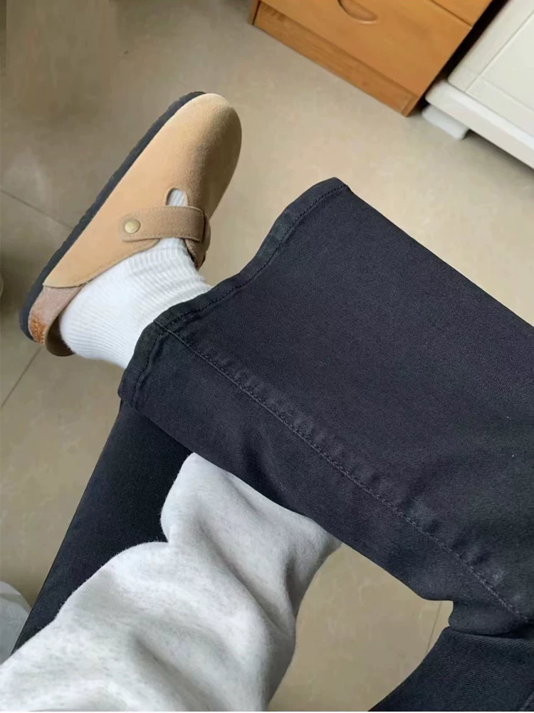 Quần jean dáng chuông nữ dáng nhỏ nhắn, size lớn, quần ống loe cạp cao co giãn che hông mùa thu giúp thon gọn