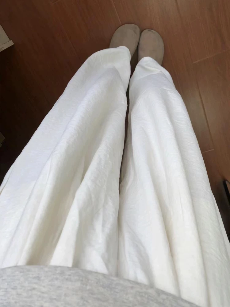 Quần màu trắng sữa Quần Yamamoto dành cho nữ, cỡ lớn mùa hè, lưng cao, dáng rộng, mềm mại, có họa tiết, giúp thon gọn, quần ống rộng thông thường.