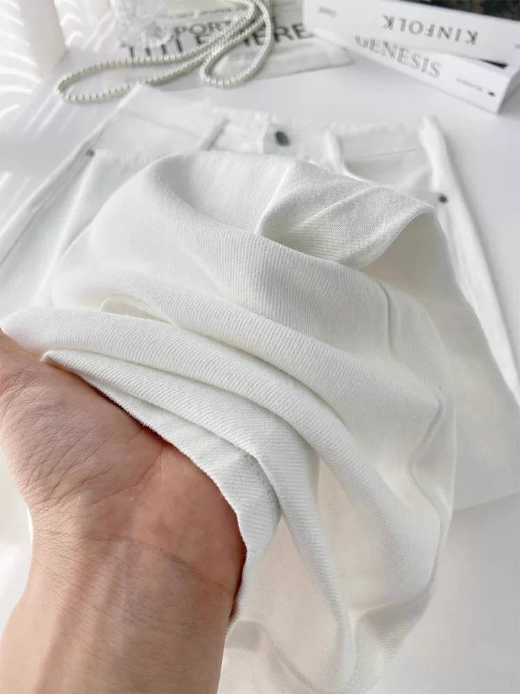 Quần jean Tencel trắng dành cho nữ, kiểu dáng mỏng mùa hè, cỡ lớn, lưng cao, dáng rộng, mềm mại, tôn dáng, quần ống rộng dài chạm sàn chất liệu lụa đá.