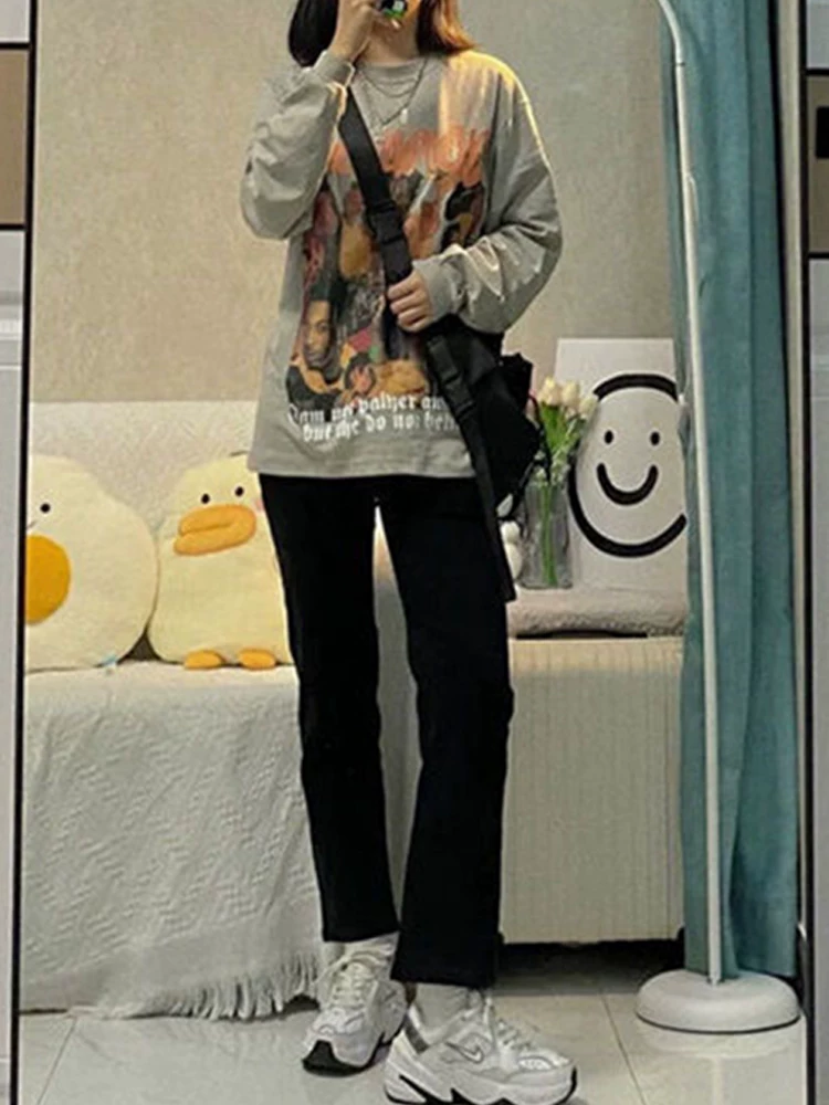 Quần jean ống đứng màu đen dành cho nữ, thu đông 2022, lót lông cừu, cỡ lớn, lưng cao, dáng rộng, giảm béo, quần ống thuốc lá cắt ngắn.