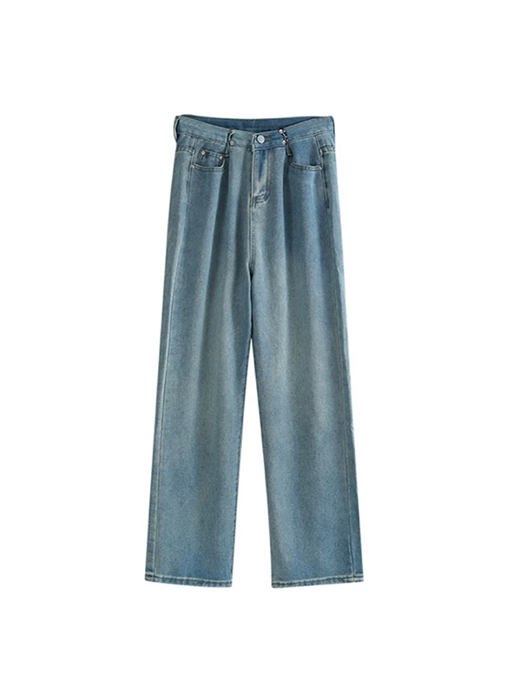 Thiết kế dáng quả lê, quần jean nữ có thể điều chỉnh, đầu thu, size lớn, cạp cao, tôn dáng, quần ống rộng mềm mại