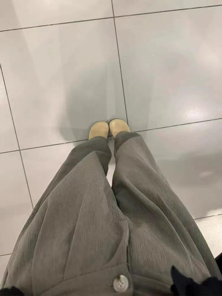 Quần âu nữ màu xanh xám, kiểu mới xuân 2025, size lớn, cạp cao, dáng rộng, che hông, quần ống rộng tôn dáng