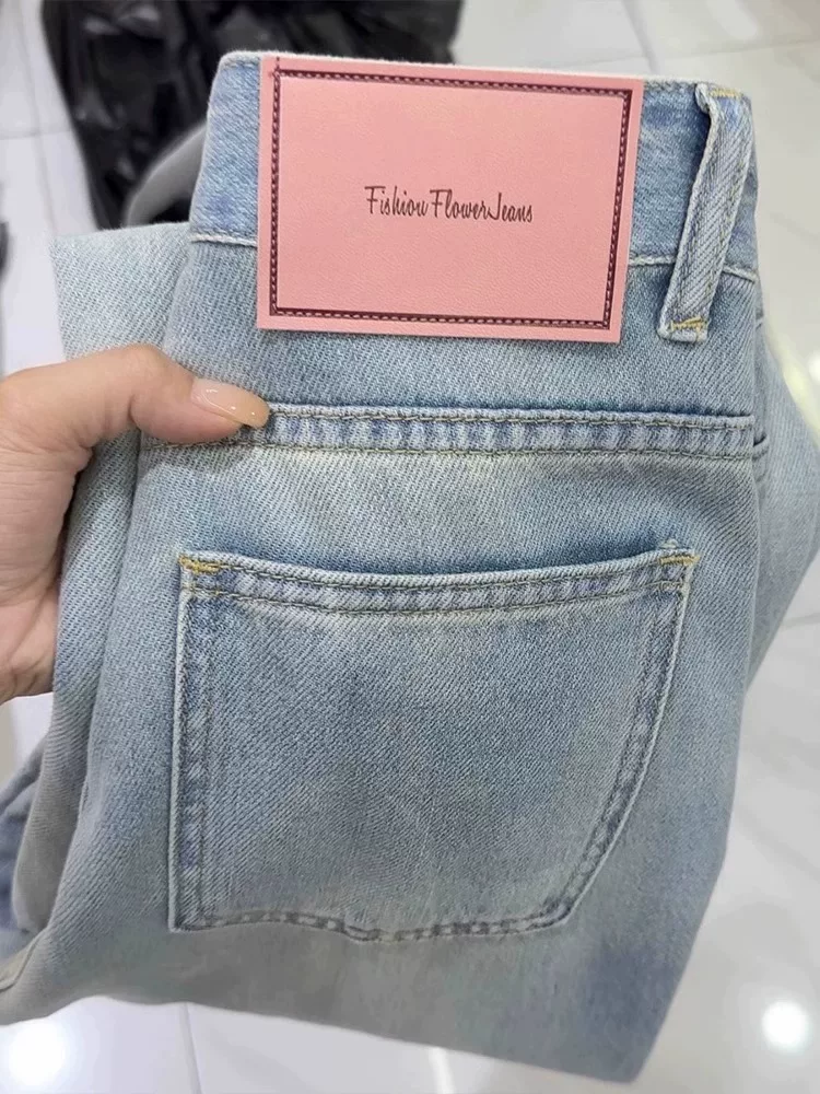 Quần jean ống thẳng kiểu cổ điển dáng quả lê dành cho nữ, kiểu dáng mỏng mùa hè, cỡ lớn, lưng cao, dáng rộng, dáng suông, quần ống rộng hẹp