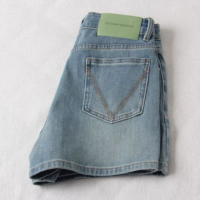 Quần short denim co giãn bốn chiều dáng quả lê dành cho nữ, size lớn mùa hè, cạp cao, che hông, quần ống rộng chữ A tôn dáng