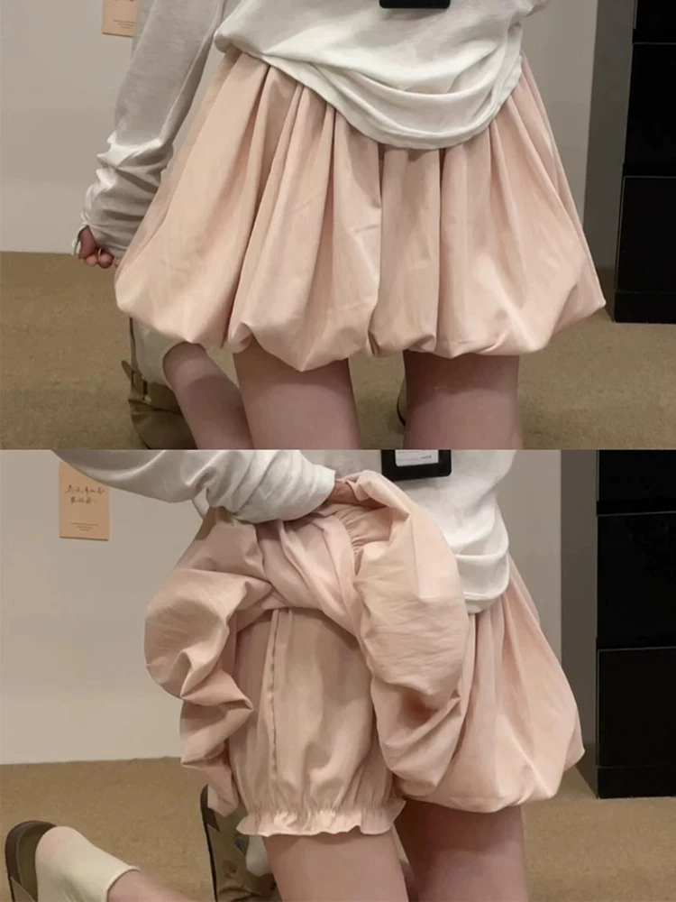 Quần short hoa trắng dành cho nữ, cỡ lớn mùa hè, cạp cao, che hông, quần short váy chữ A thon gọn cho người nhỏ nhắn, váy ngắn phồng.