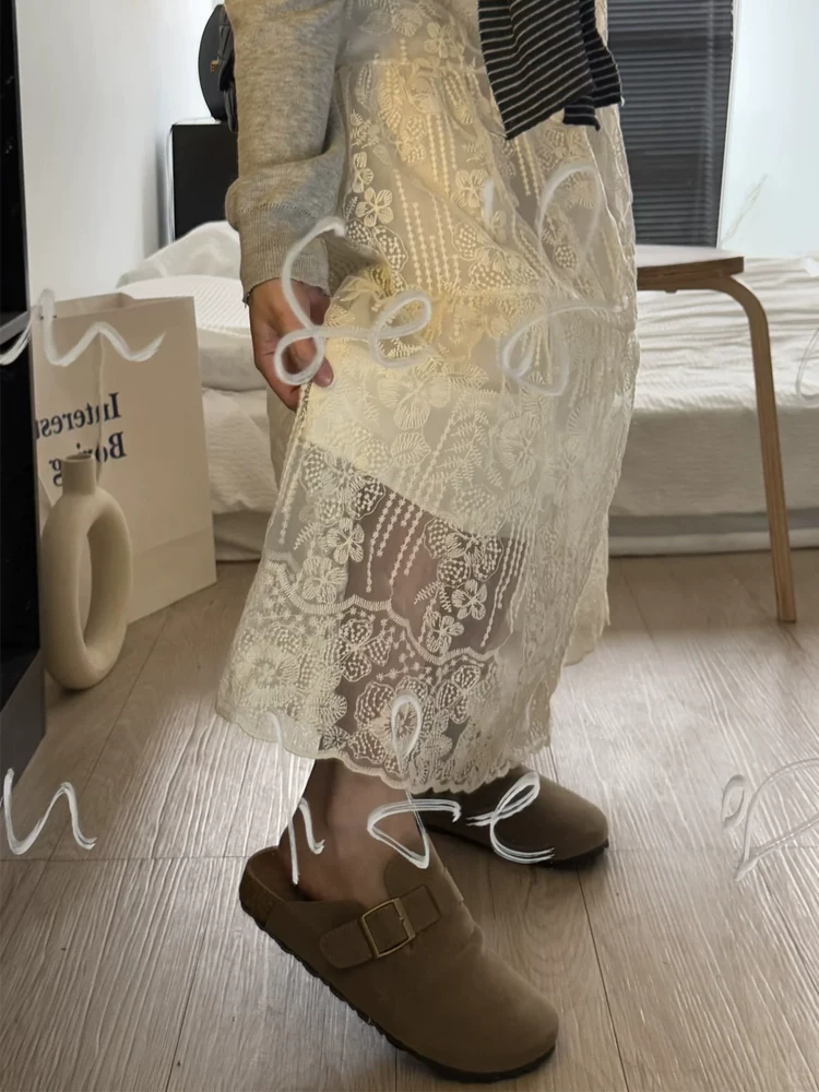 Váy ren nữ, kiểu dáng mới mùa xuân, size lớn, lưng cao, che hông, giảm béo, dáng quả lê, váy chữ A dài vừa phải