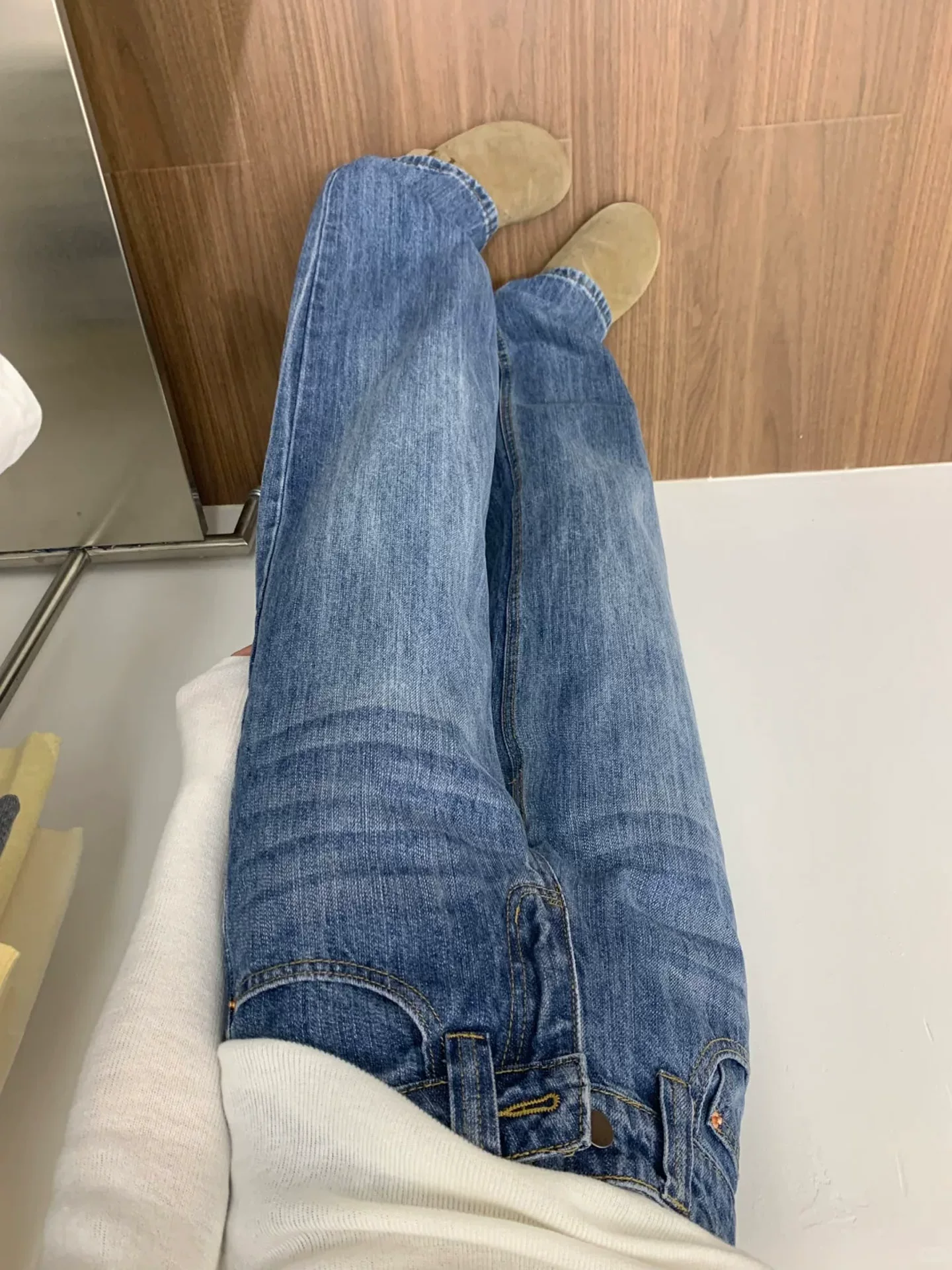 Quần jean ống rộng kiểu Mỹ dành cho nữ, đầu thu, cỡ lớn, thiết kế tinh tế, lưng cao, dáng rộng, tôn dáng, thân hình quả lê, quần ống thẳng