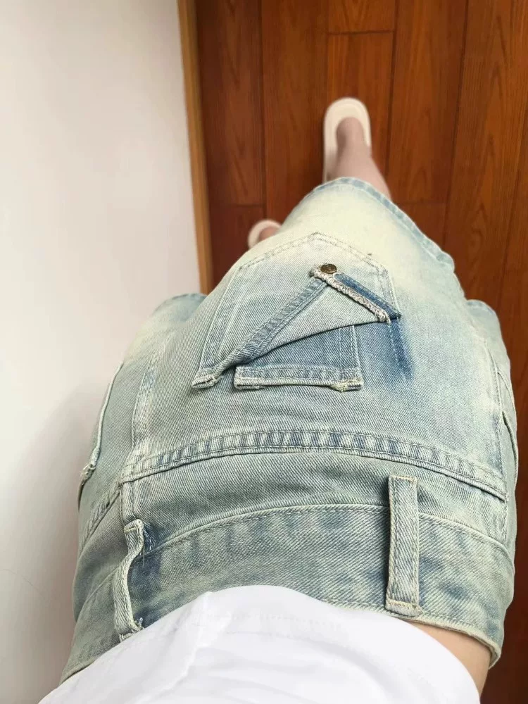 Váy ngắn denim dáng quả lê dành cho nữ, size lớn mùa hè, cạp cao, che bụng, váy nửa thân thon gọn, váy chữ A che hông.
