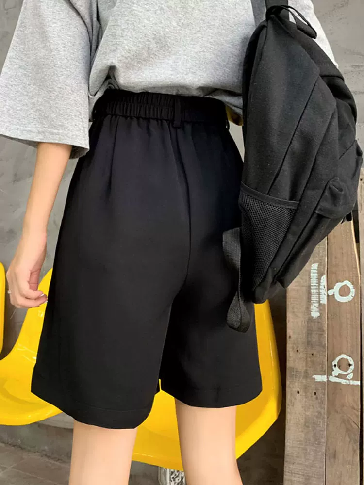 Quần short dáng rộng màu đen cao cấp, chất liệu mỏng nhẹ mùa hè, kiểu dáng ôm dáng quả lê, dành cho nữ, size lớn, che hông, giúp thon gọn.