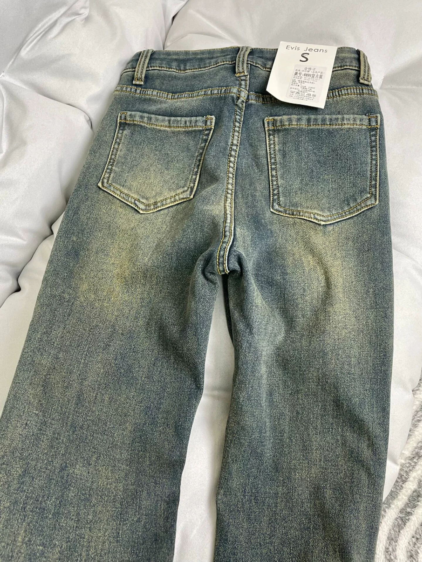 Quần jean ống loe thẳng, dày dặn, lót lông cừu màu xanh cổ điển dành cho nữ, size lớn mùa đông, cạp cao, che hông, chất liệu co giãn.