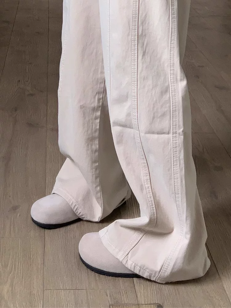 Quần jean công sở màu mơ dành cho nữ, mùa xuân hè, cỡ lớn, lưng cao, dáng rộng, thon gọn, dáng quả lê, quần ống rộng, dài đến sàn